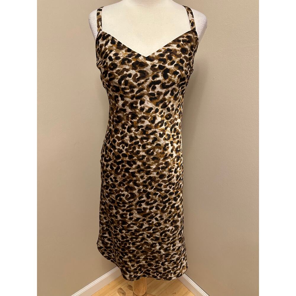 Rebecca Minkoff Leopard Print Slip Dress Adjustable Strap Brown/Black Sz Small